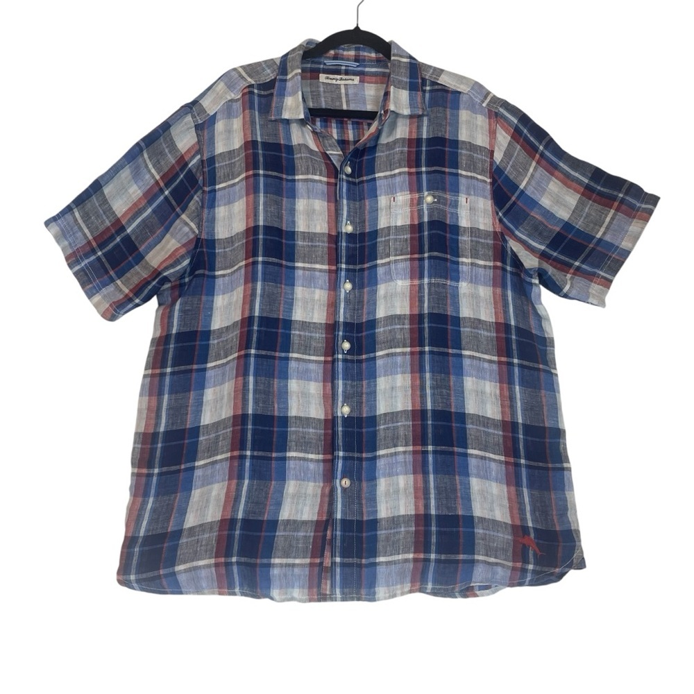 Men’s‎ Tommy Bahama 100% Linen Plaid Button Down Shirt Size L *I0164